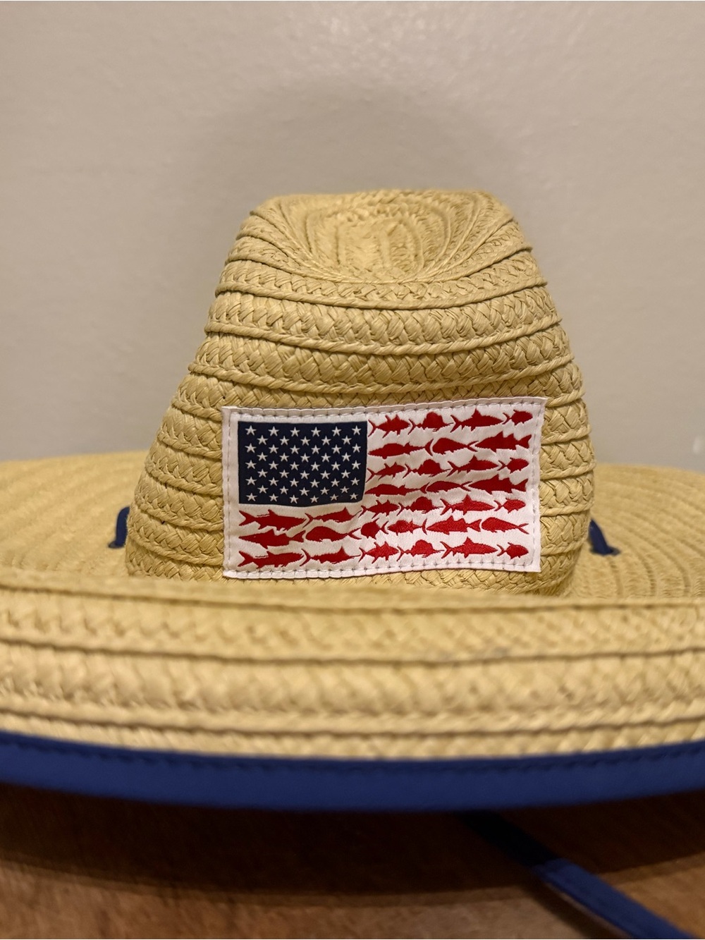 Columbia Kids Straw Sun Hat with Red, Blue, and Natural Accents